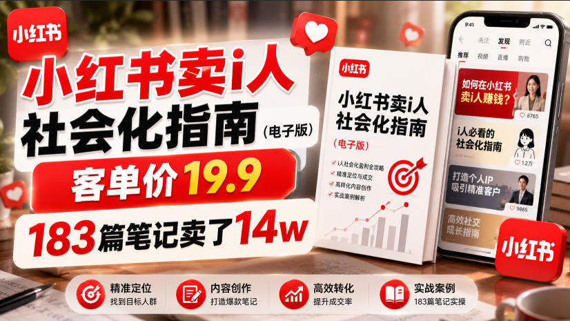 小红书卖I人社会化指南（电子版），客单价19.9，183篇笔记卖了14w！-洛柒笔记