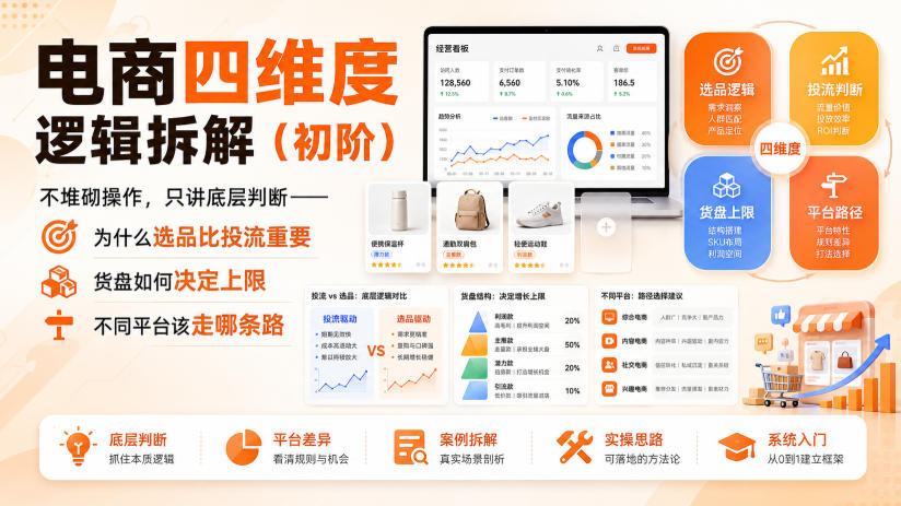 电商四维度逻辑拆解（初阶）不堆砌操作，只讲底层判断——为什么选品比投流重要、货盘如何决定上限、不同平台该走哪条路-洛柒笔记