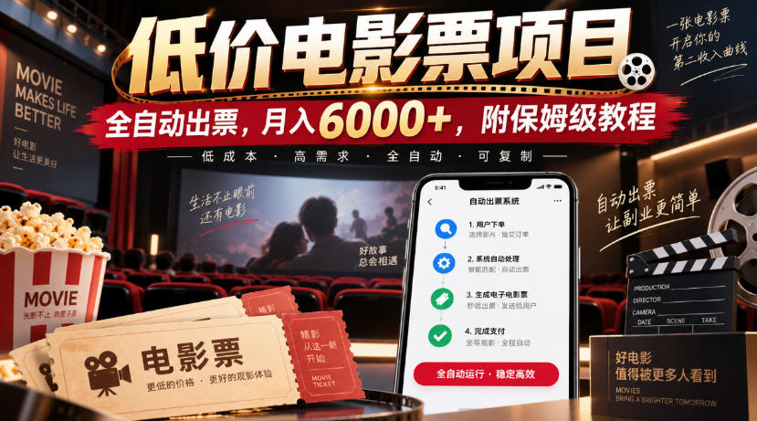 低价电影票项目，全自动出票，月入6000+，附保姆级教程【揭秘】-洛柒笔记