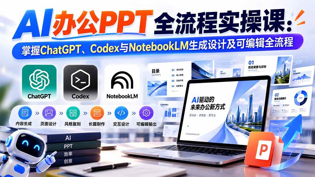 （20660期）【无水印】AI办公PPT全流程实操课： 掌握ChatGPT、Codex与NotebookLM生成设计及可编辑全流程-洛柒笔记