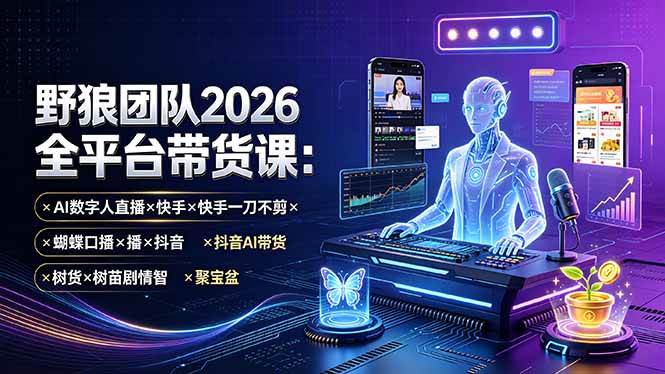 （19511期）野狼团队2026全平台带货课-7月：AI数字人直播×快手一刀不剪×蝴蝶口播×抖音AI带货×树苗剧情智剪×聚宝盆-洛柒笔记