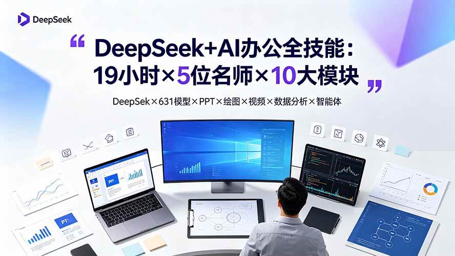 （19411期）DeepSeek+AI办公全技能：19小时×5位名师×10大模块，DeepSeek×631模型×PPT×绘图×视频×数据分析×智能体-洛柒笔记