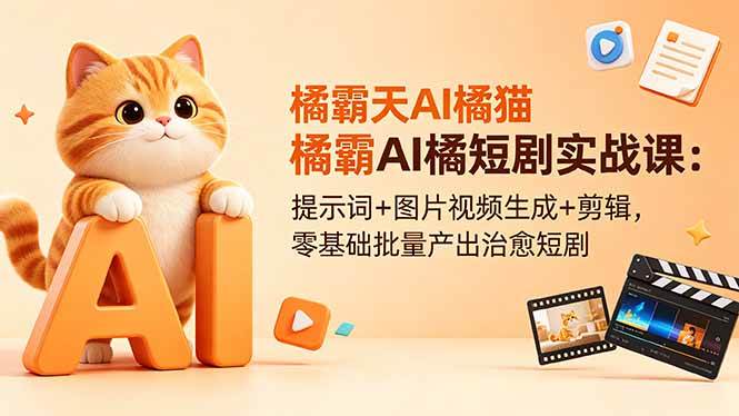 （18542期）橘霸天AI橘猫短剧实战课：提示词+图片视频生成+剪辑，零基础批量产出治愈短剧