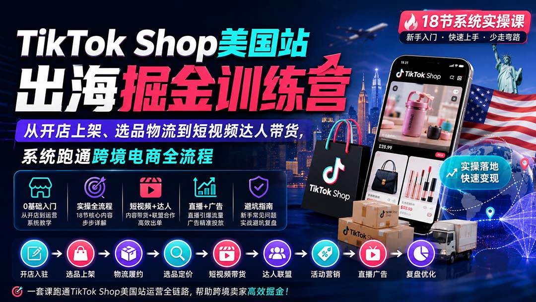 （20162期）TikTok Shop美国站出海掘金训练营：从开店上架、选品物流到短视频达人带货，系统跑通跨境电商全流程-洛柒笔记