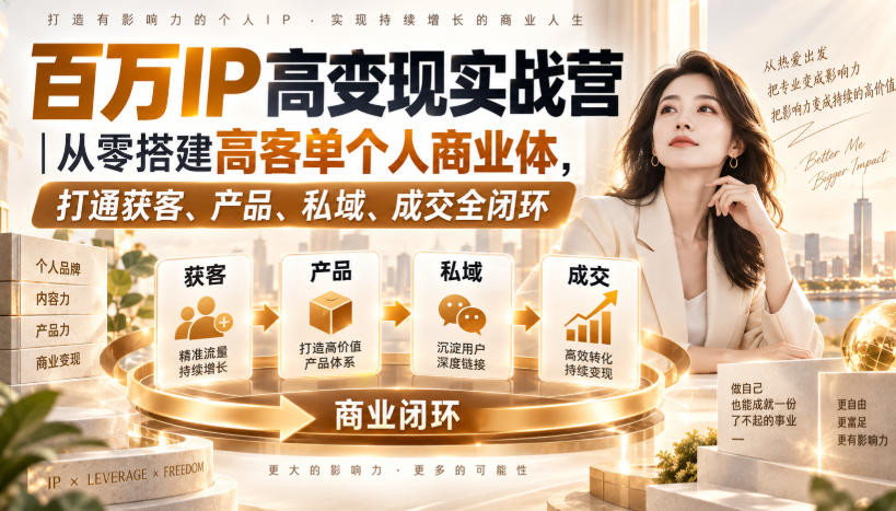 百万IP高变现实战营｜从零搭建高客单个人商业体，打通获客、产品、私域、成交全闭环-洛柒笔记
