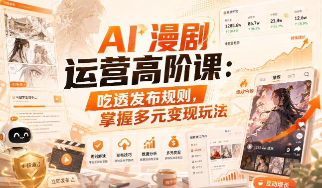 AI漫剧运营高阶课：吃透发布规则，掌握多元变现玩法-洛柒笔记
