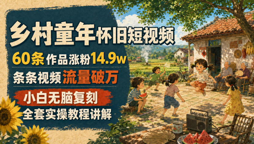乡村童年怀旧短视频，60条作品涨粉14.9w，条条视频流量破万，小白无脑复刻，全套实操教程讲解-洛柒笔记