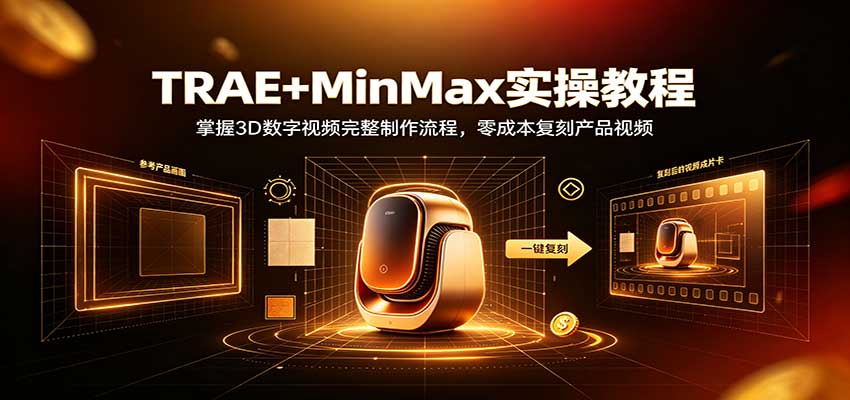 TRAE+MinMax实操教程：3D数字视频完整制作流程，零成本复刻产品视频-洛柒笔记