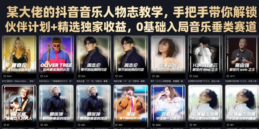 某大佬的抖音音乐人物志教学，手把手带你解锁伙伴计划+精选独家收益，0基础入局音乐垂类赛道-洛柒笔记