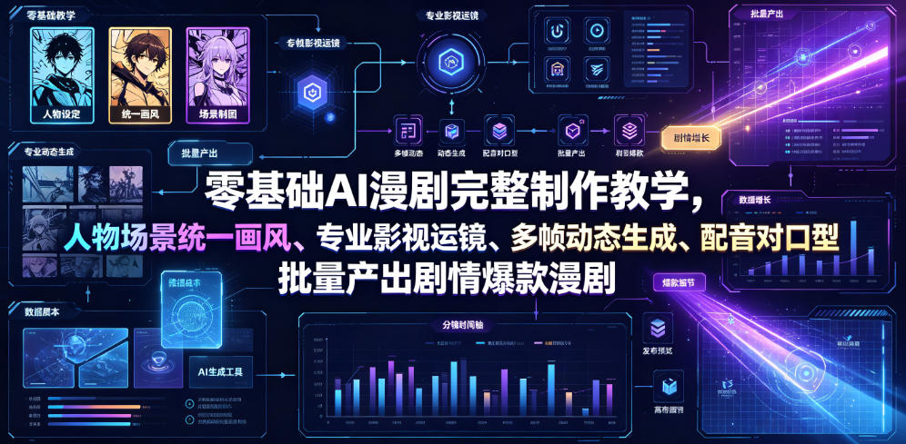零基础AI漫剧完整制作教学，人物场景统一画风、专业影视运镜、多帧动态生成、配音对口型，批量产出剧情爆款漫剧-洛柒笔记