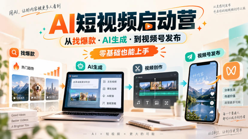 AI短视频启动营，从找爆款·AI生成·到视频号发布，零基础也能上手-洛柒笔记