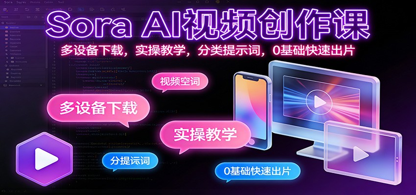Sora AI视频创作课：多设备下载，实操教学，分类提示词，0基础快速出片-洛柒笔记