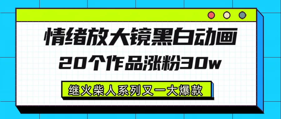 情绪放大镜黑白线条动画风格，20个视频，涨粉30W，继火柴人系列又一大爆款-洛柒笔记