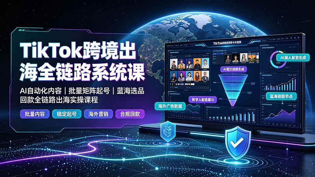 (19425期)TikTok跨境出海全链路系统课-2026年7月:AI自动化内容|批量矩阵起号|蓝海选品回款全链路出海实操课程 (19425期)TikTok跨境出海全链路系统课-2026年7月:AI自动化内容|批量矩阵起号|蓝海选品回款全链路出海实操课程