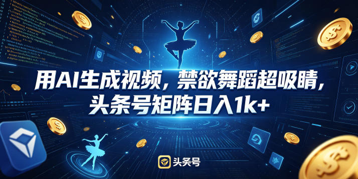 用AI生成视频，禁欲舞蹈超吸睛，头条号矩阵日入1k+-洛柒笔记