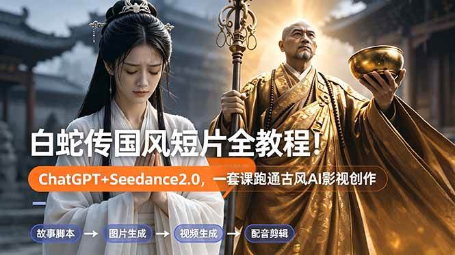 （18737期）白蛇传-国风短片全教程！ChatGPT+Seedance2.0，一套课跑通古风AI影视创作-洛柒笔记