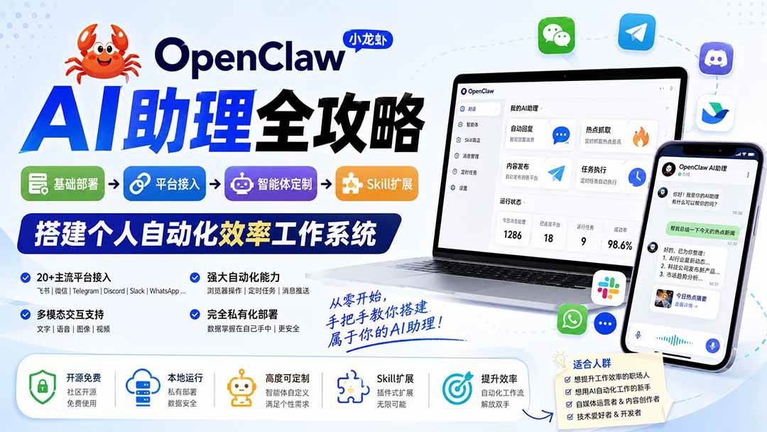 （19889期）OpenClaw小龙虾 AI助理全攻略：基础部署→平台接入→智能体定制→Skill扩展，搭建个人自动化效率工作系统-洛柒笔记