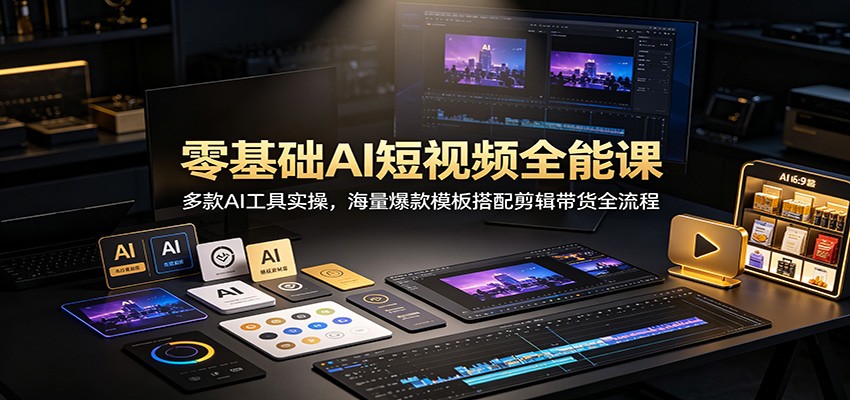 零基础AI短视频全能课：多款AI工具实操，海量爆款模板搭配剪辑带货全流程-洛柒笔记