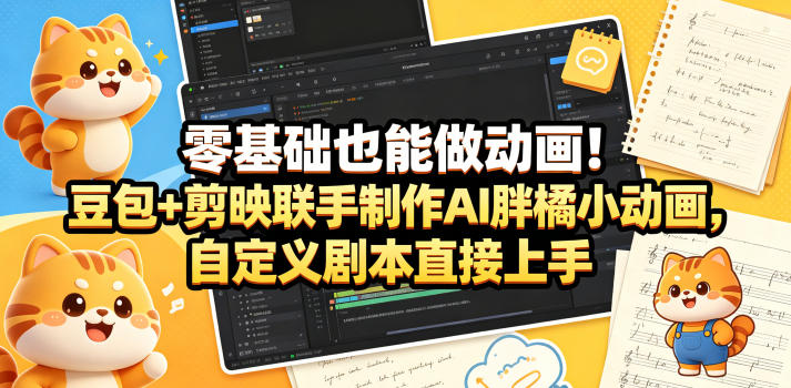 零基础也能做动画！豆包+剪映联手制作AI胖橘小动画，自定义剧本直接上手-洛柒笔记