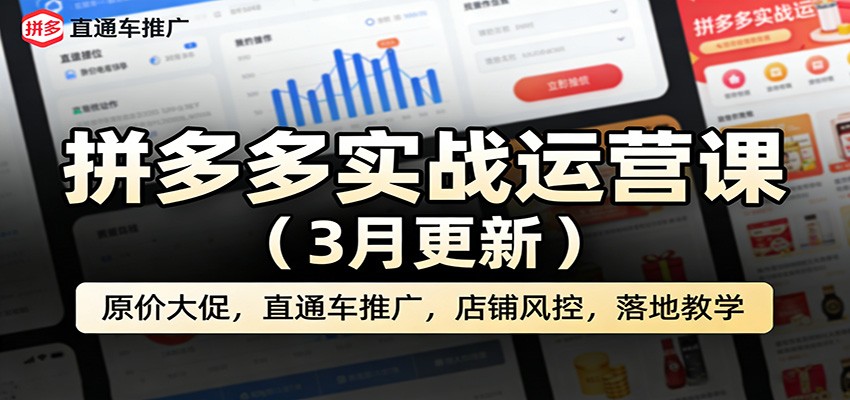拼多多实战运营课（3月更新）：原价大促，直通车推广，店铺风控，落地教学-洛柒笔记