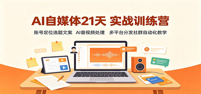 AI自媒体21天实战训练营：账号定位选题文案，AI音视频处理，多平台分发社群自动化教学-洛柒笔记