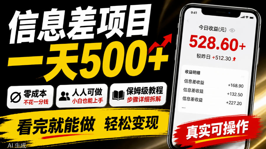信息差项目一天500+，零成本，人人可做，保姆级教程，看完就能做【揭秘】-洛柒笔记