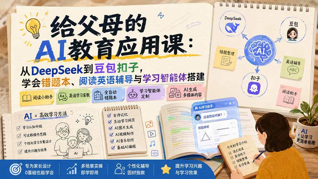 （19890期）给父母的AI教育应用课：从DeepSeek到豆包扣子，学会错题本、阅读英语辅导与学习智能体搭建-洛柒笔记