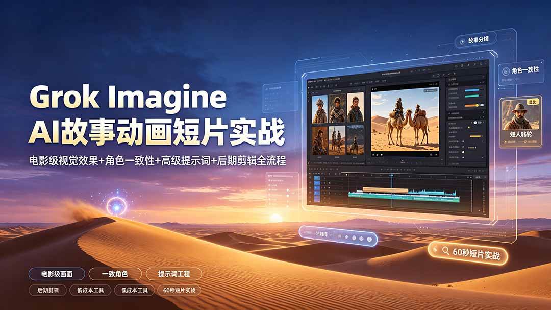 （19305期）Grok Imagine AI故事动画短片实战：电影级视觉效果+角色一致性+高级提示词+后期剪辑全流程
