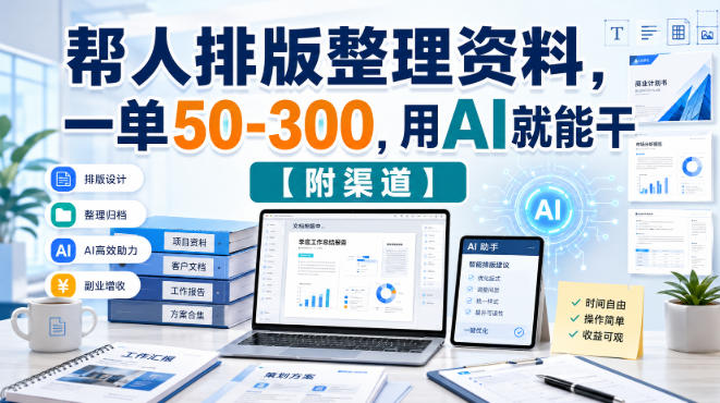帮人排版整理资料，一单50-300，用AI就能干【附渠道】-洛柒笔记