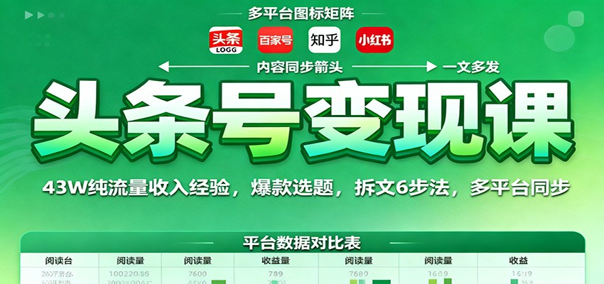 头条号变现课：43W纯流量收入经验，爆款选题，拆文6步法，多平台同步-洛柒笔记