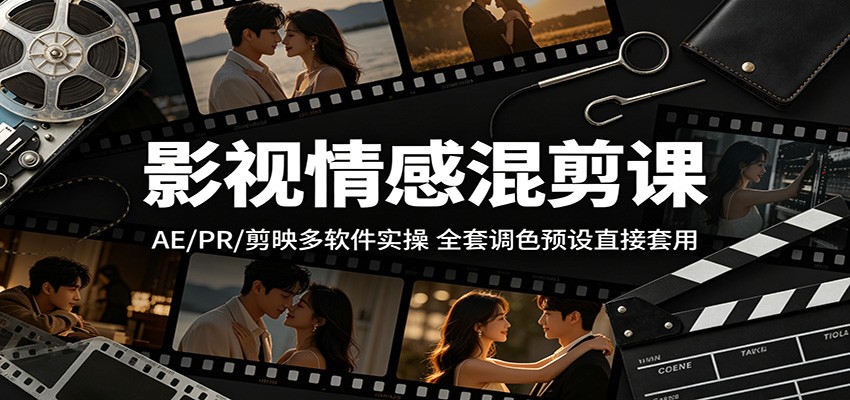 影视情感混剪课：AE/PR/剪映多软件实操，全套调色预设直接套用-洛柒笔记