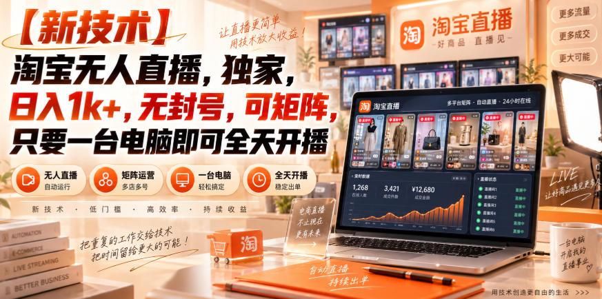 【独家新技术】淘宝无人直播，日入1k+，无封号，可矩阵，只要一台电脑即可全天开播【揭秘】-洛柒笔记