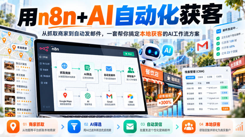 【无水印】用n8n+AI自动化获客，从抓取商家到自动发邮件，一套帮你搞定本地获客的AI工作流方案【原创双语字幕】-洛柒笔记