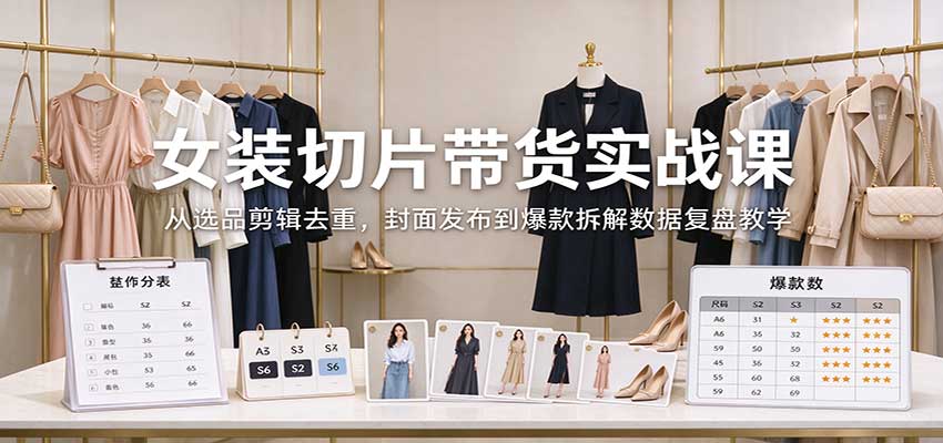 女装切片带货实战课：从选品剪辑去重，封面发布到爆款拆解数据复盘教学-洛柒笔记