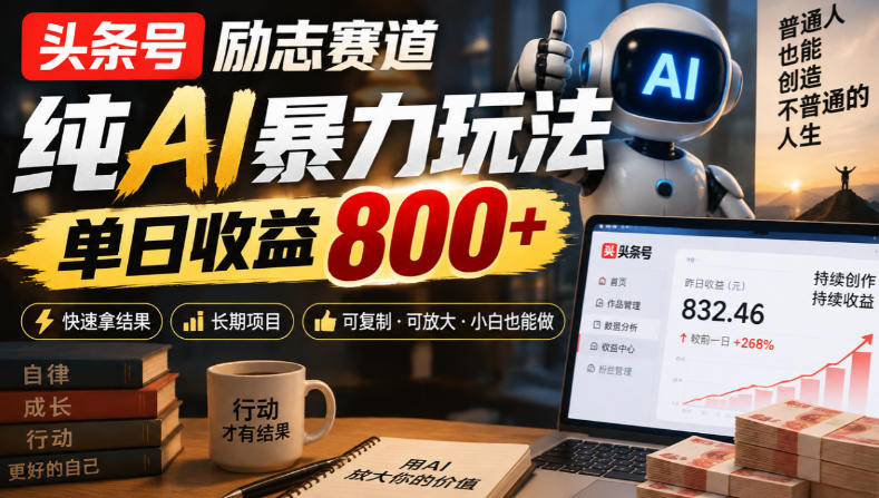 头条号励志赛道，纯AI暴力玩法，单日收益800+，快速拿结果，长期项目-洛柒笔记