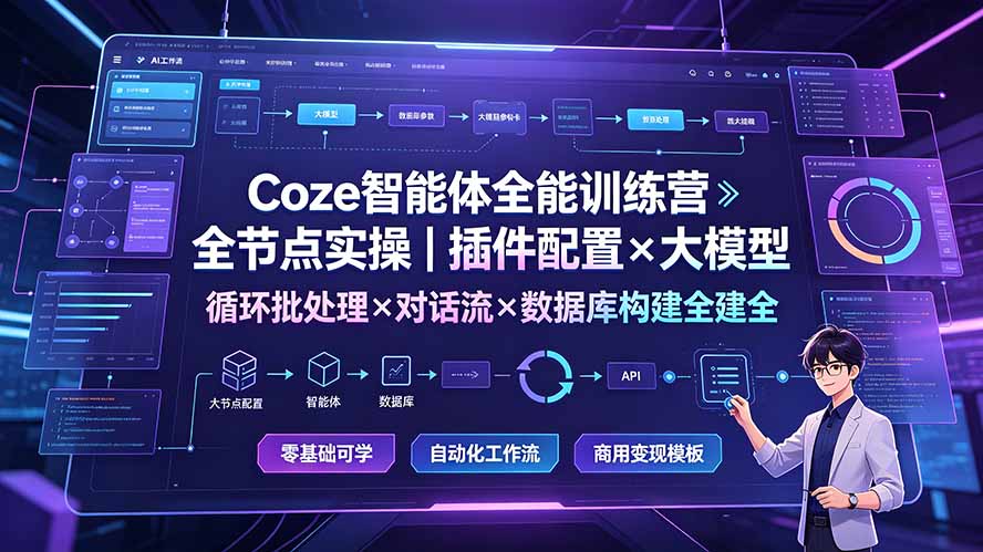 Coze智能体全能训练营：全节点实操｜插件配置×大模型×循环批处理×对话流×数据库构建全教学-洛柒笔记