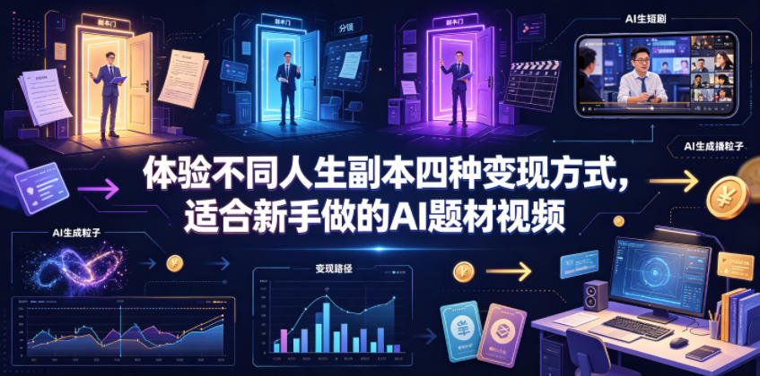 体验不同人生副本四种变现方式，适合新手做的AI题材视频-洛柒笔记