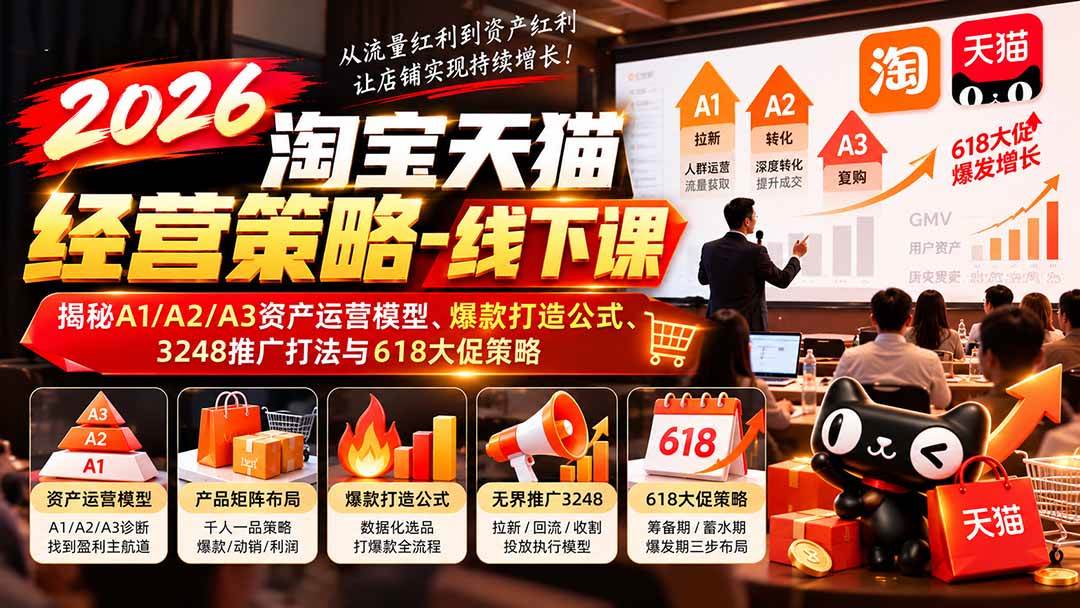 （20912期）2026淘宝天猫经营策略-线下课：揭秘A1/A2/A3资产运营模型、爆款打造公式、3248推广打法与618大促策略-洛柒笔记