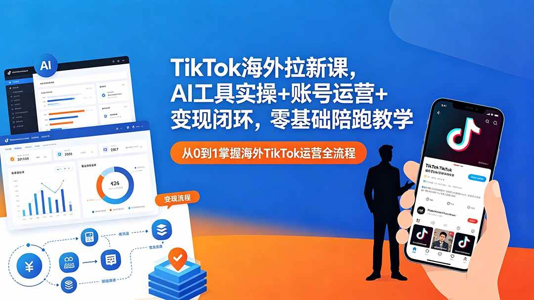（18522期）TikTok海外拉新课，AI工具实操+账号运营+变现闭环，零基础陪跑教学