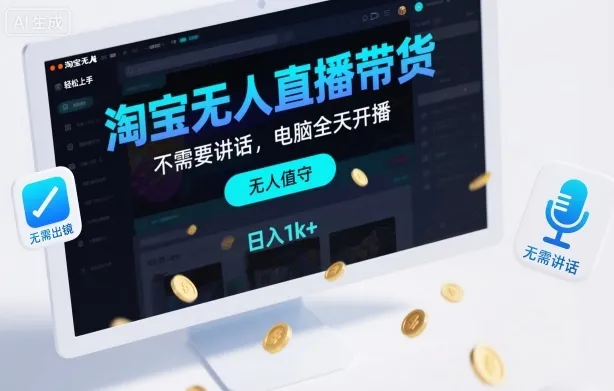 淘宝无人直播带货，不需要出镜，不需要讲话，电脑全天开播，轻松上手，日入1k+-洛柒笔记