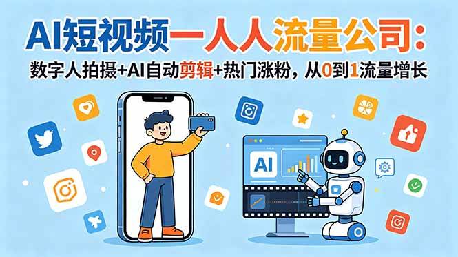 （18864期）AI短视频一人流量公司：数字人拍摄+AI自动剪辑+热门涨粉，从0到1流量增长-洛柒笔记