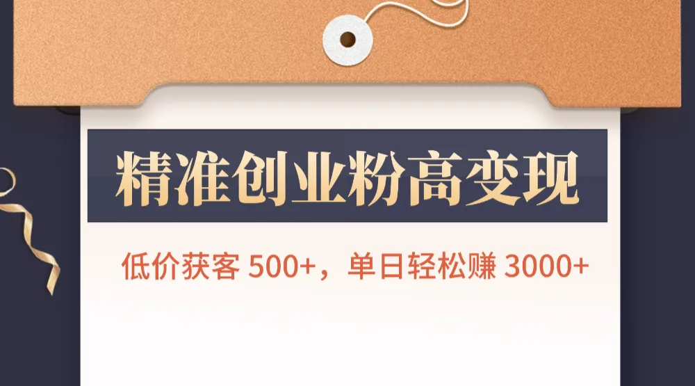 精准创业粉高变现！低价获客 500+，单日轻松赚 3000+-洛柒笔记