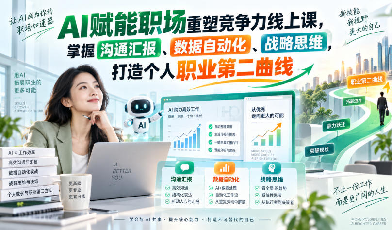 AI赋能职场重塑竞争力线上课，掌握沟通汇报、数据自动化、战略思维，打造个人职业第二曲线-洛柒笔记
