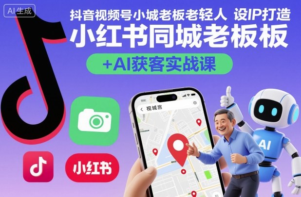 抖音视频号小红书同城老板轻人设IP打造+AI获客实战课，人设打造-算法拆解-拍摄剪辑-内容运营-AI创作-洛柒笔记