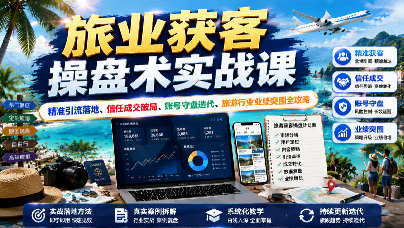 旅业获客操盘术实战课｜精准引流落地、信任成交破局、账号守盘迭代、旅游行业业绩突围全攻略-洛柒笔记