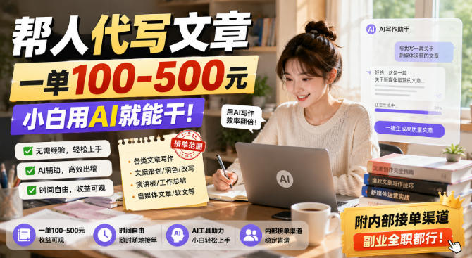帮人代写文章，一单100-500，小白用AI就能干，附内部接单渠道，副业全职都行【揭秘】-洛柒笔记