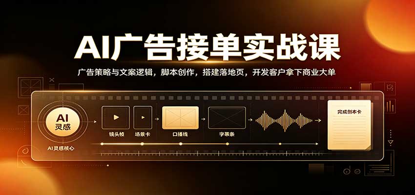 AI广告接单实战：广告策略与文案逻辑，脚本创作，搭建落地页，开发客户拿下商业大单-洛柒笔记