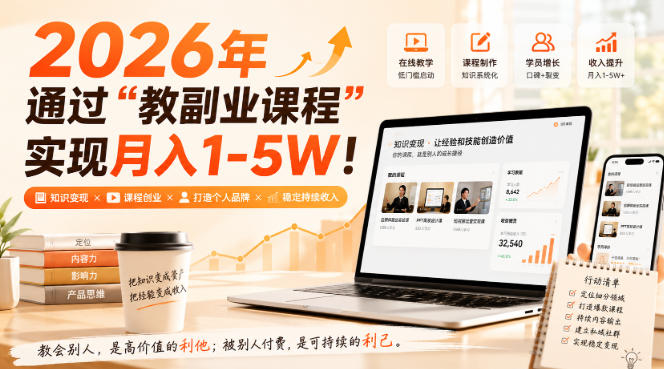 2026年通过“教副业课程”实现月入1-5W！毫无保留的全部教给你，长期稳定【揭秘】-洛柒笔记