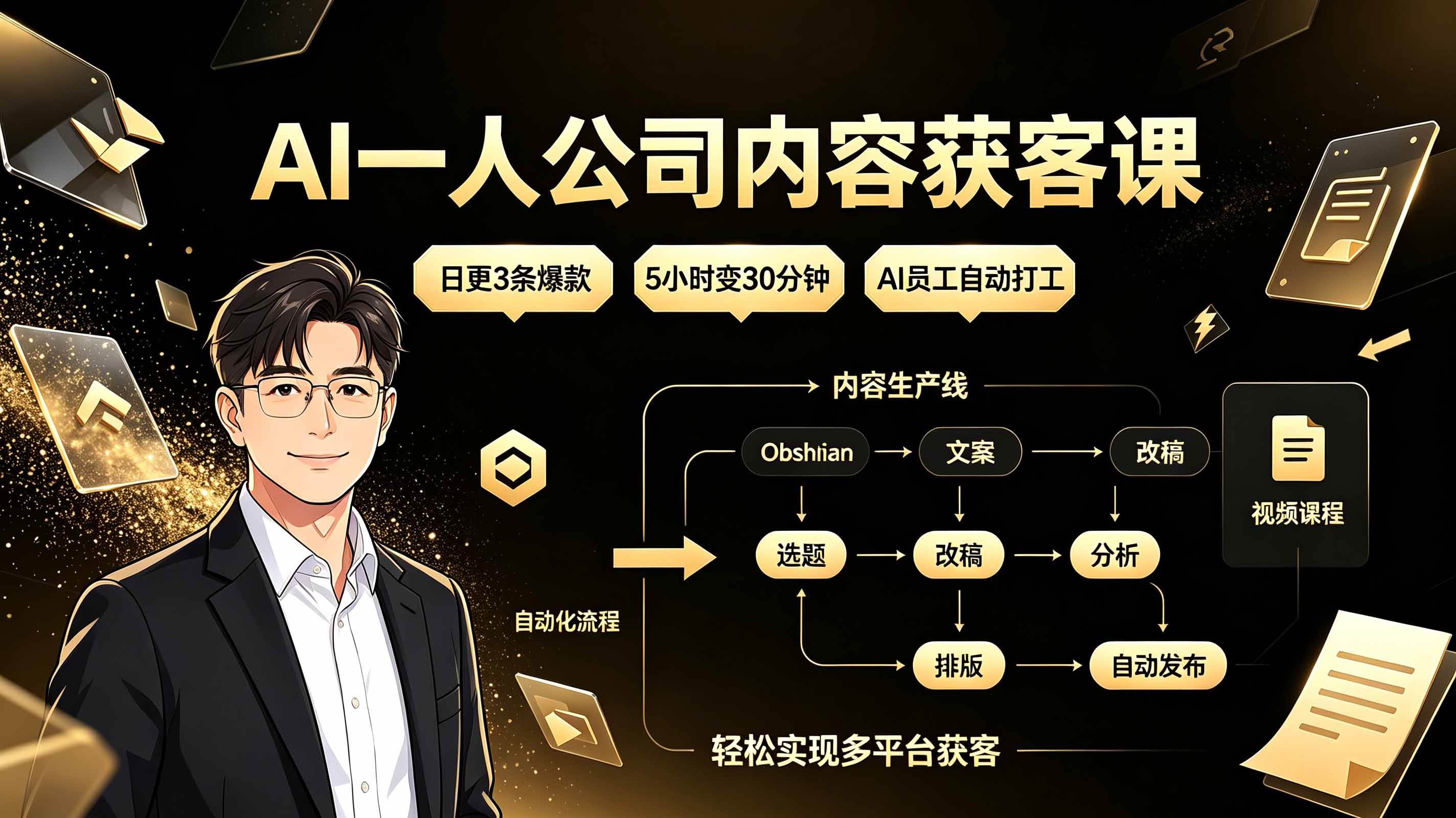 （19387期）AI一人公司内容获客课：日更3条爆款×5小时变30分钟×AI员工自动打工，轻松实现多平台获客
