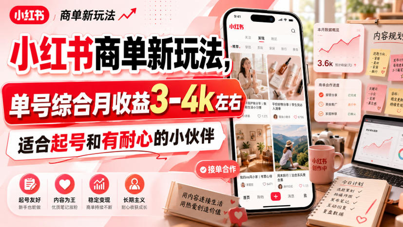 小红书商单新玩法，单号综合月收益3-4k左右，适合起号和有耐心的小伙伴-洛柒笔记